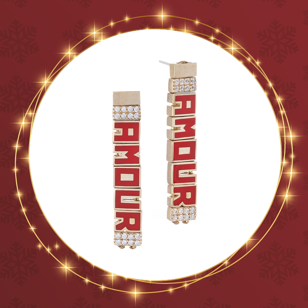 Enamel Name Earring with Stones