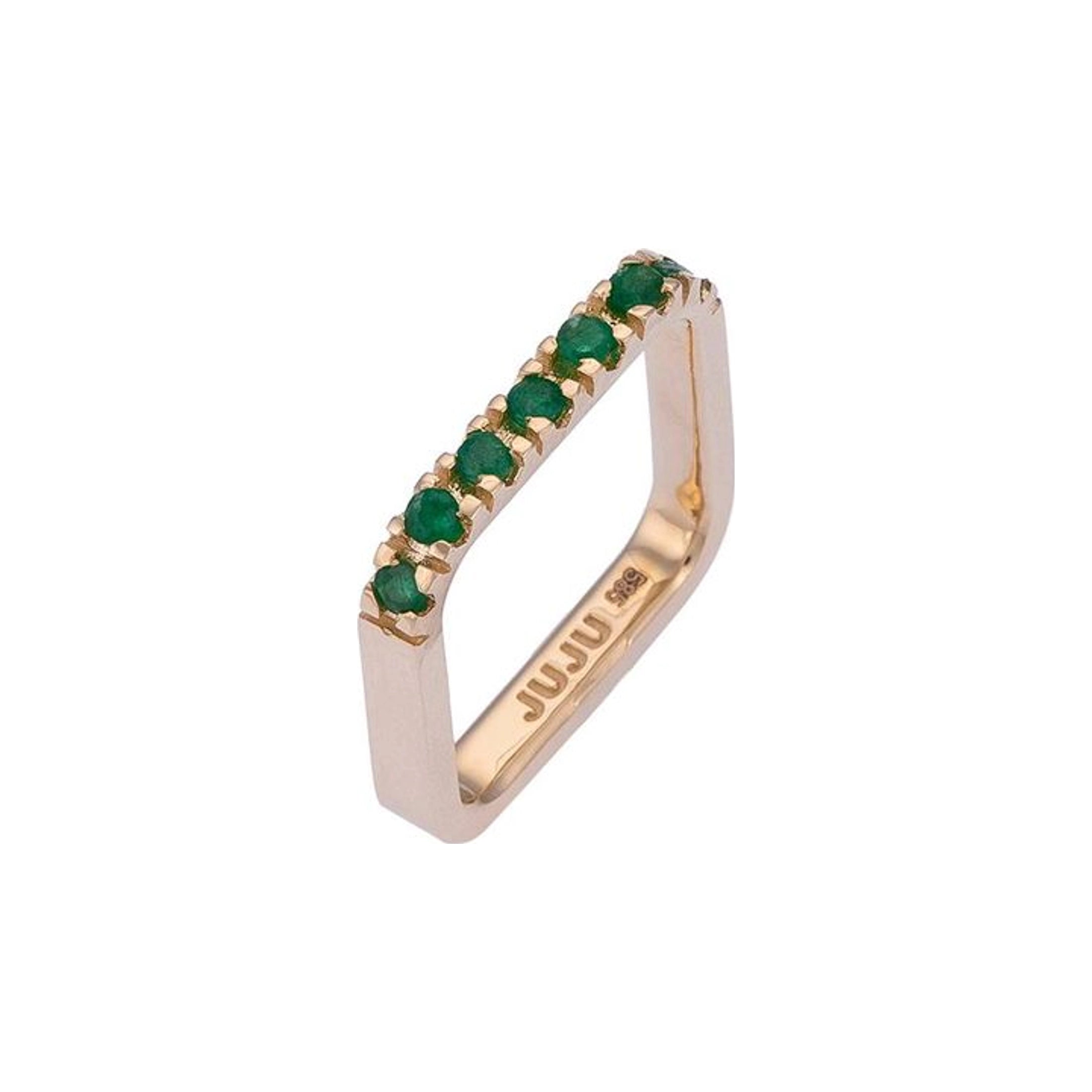 Square Gold Ring with Emeralds Stones