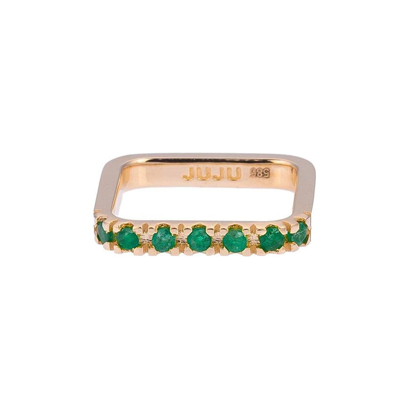 Square Gold Ring with Emeralds Stones