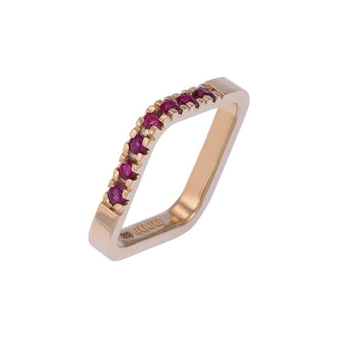  Corner Gold Ring with Ruby Stones