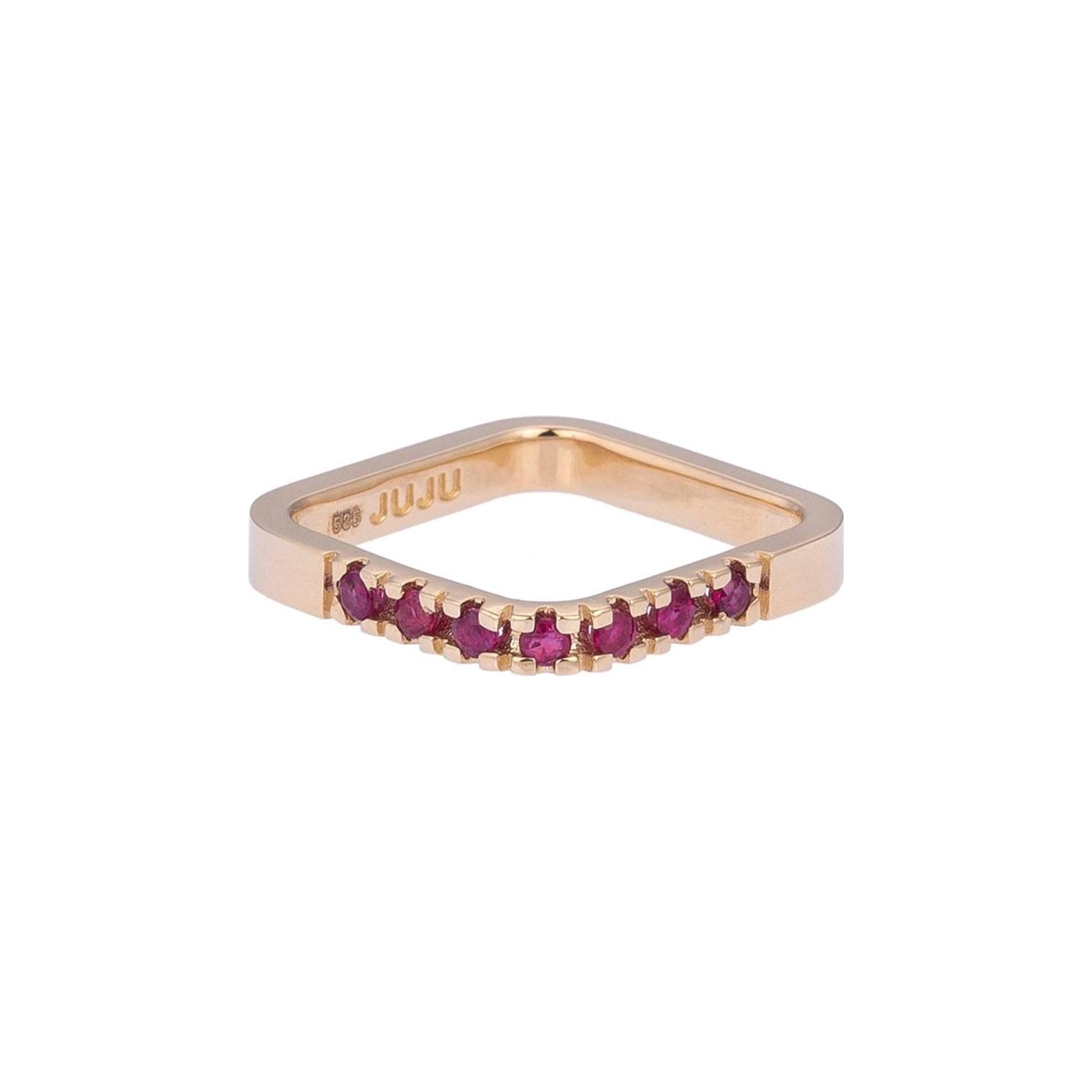 Corner Gold Ring with Ruby Stones