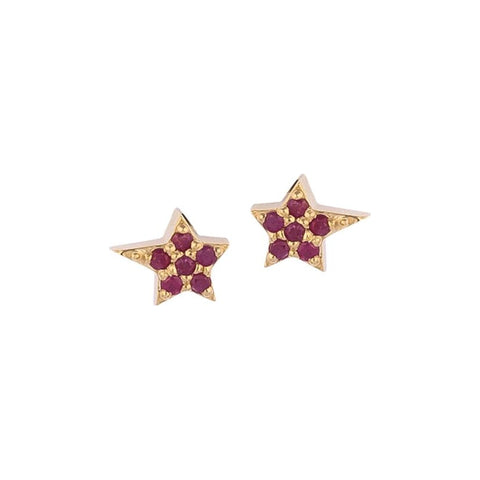 Star Gold Earrings with Ruby Stones