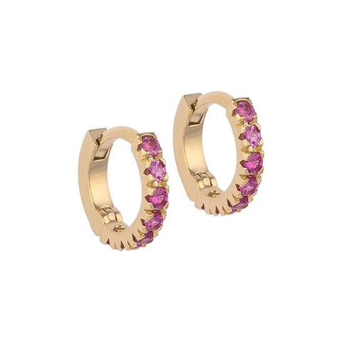 Hoop Gold Earrings with Ruby Stones