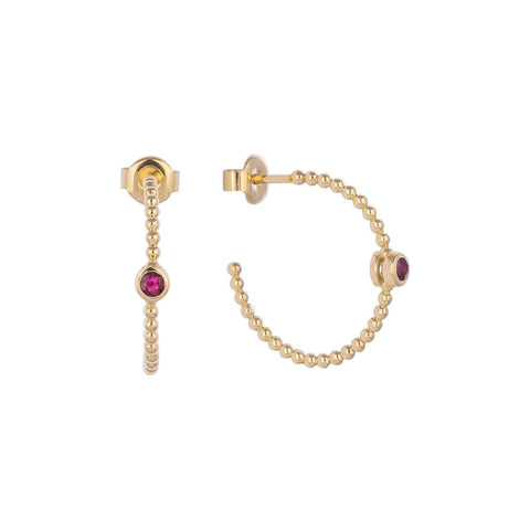 Hoop Gold Earrings with Ruby Stones