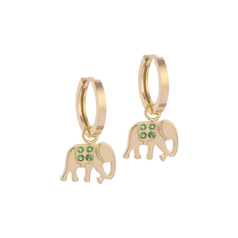 Elephant-shaped Gold Earring Charm with Emerald Stones