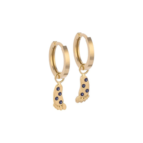 Baby Feet-shaped Gold Earring Charm with Sapphire Stones 