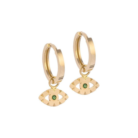 Eye-shaped Gold Earring Charm with Emerald Stones 