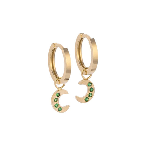 Moon Gold Earrings with Emerald