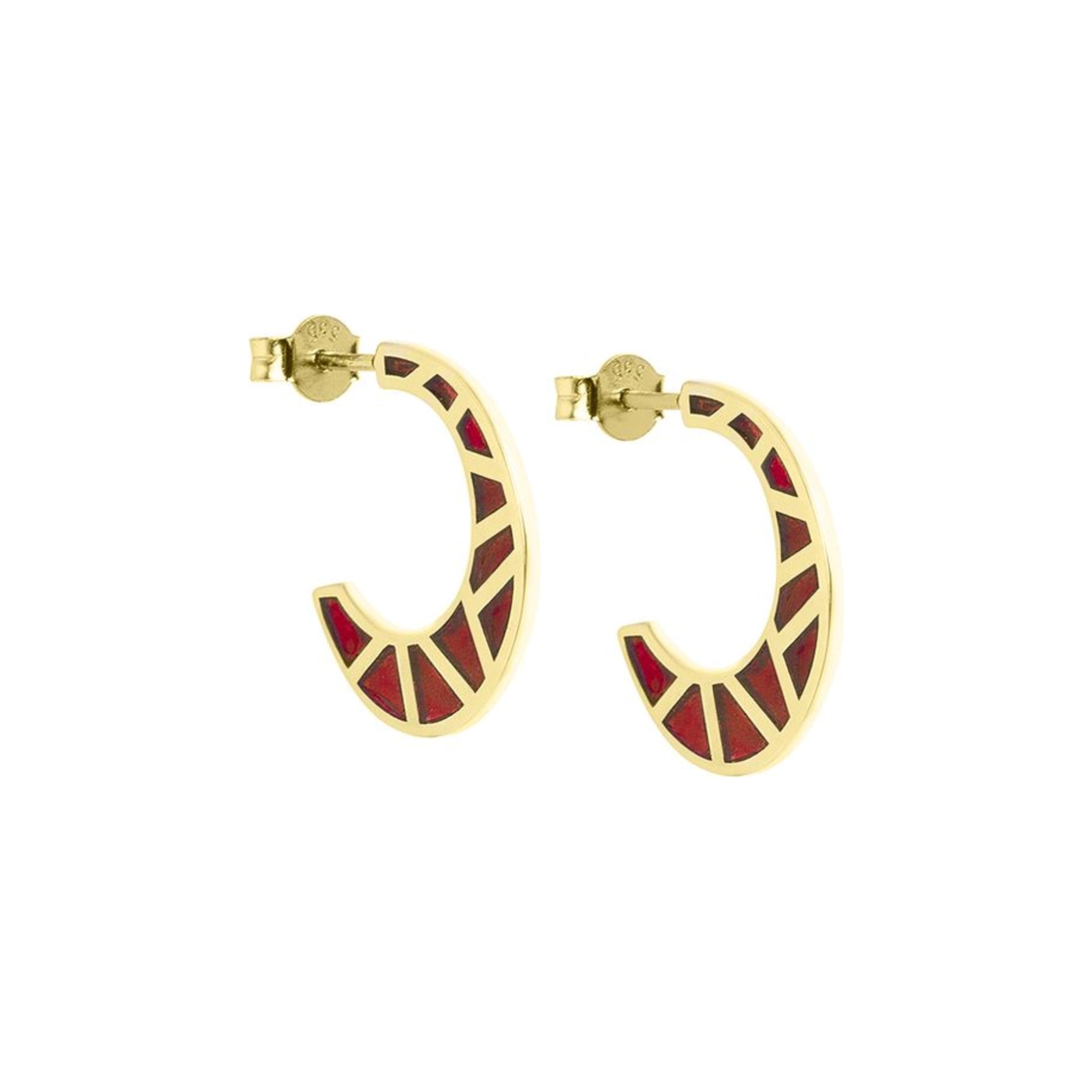 Crescent Gold Earrings with Enamel