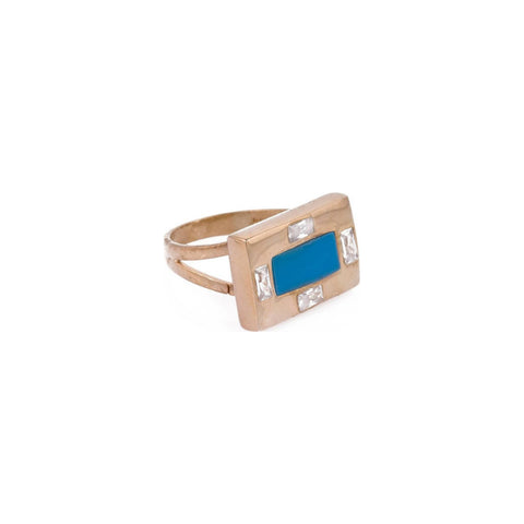 Rectangle Enamel Side Ring with Stones