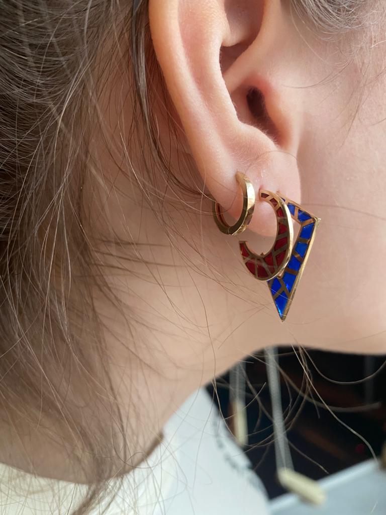 Crescent Gold Earrings with Enamel