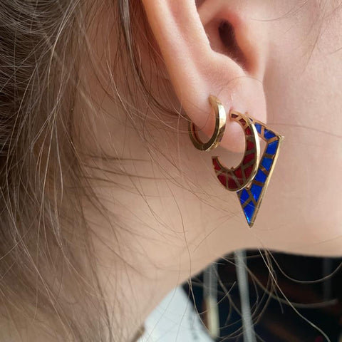  Crescent Gold Earrings with Enamel