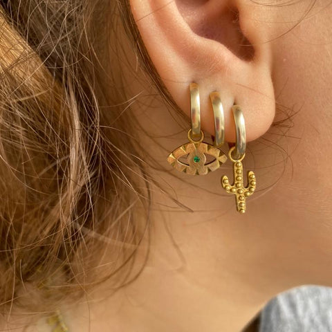  Eye Gold Earrings with Emerald Stones