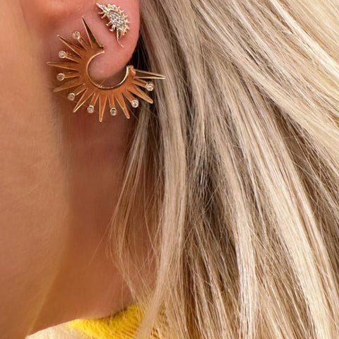  Sun Beam Earrings with Diamond Stones